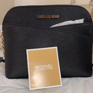 Michael Kors Black Leather Crossbody with Gold Chain